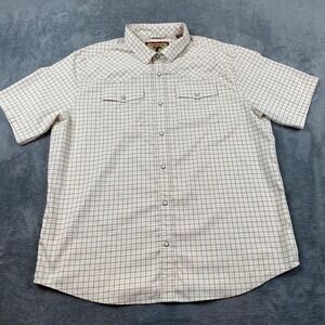 Cinch Mens XL Short Sleeve Western Pearl Snap Shirt Tan Plaid Rodeo Farm Work